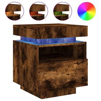 Mesita De Noche Con Luces Led Roble Ahumado 40x39x48,5 Cm Vidaxl