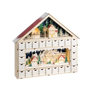Decoración De Navidad Led Calendario De Adviento En Forma De Casita A Pilas De Madera Marrón Claro Nisser