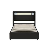 cama infantil juvenil 90x200 con led reproductor bluetooth y puerto usb cama de almacenamiento en pu estructura de acero resistente hasta 150 kg multifuncional facil de montar blanconegro