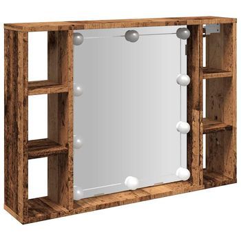 Mueble Con Espejo Y Led Madera Ingeniería Envejecida 76x15x55cm Vidaxl