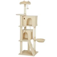 pawhut arbol rascador para gatos 160 cm con plataformas cama 2 cuevas hamaca escalera postes de sisal beige