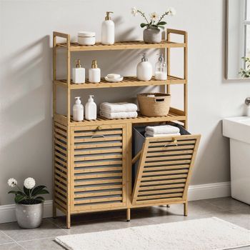 Mueble Ropa Sucia De Bambú Homcom 80x30x118 Cm-roble