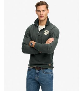 Superdry para hombre. M2014011A Polo Vintage Athletic Rugby verde (M), Casual, Algodón, Manga larga
