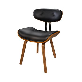 Silla de pu negro y patas de madera plegadas