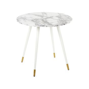 Mesa De Comedor Blanco Dorado 80 Cm Mdf Mármol Patas Metal Gutiere