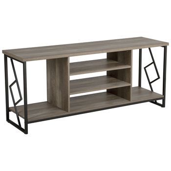 Mueble Tv Acabado En Madera Oscura Para Tv De Hasta 60ʺ Unidad Multimedia Con Marco De Metal Negro Y Estantes Abiertos Forres