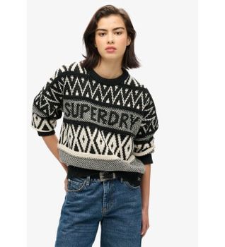 Superdry para mujer. W6110559A Jersey de cuello redondo con diseño de la marca negro (XS), Casual, Acrílico
