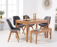 oxford 120cm solid oak dining table with duke velvet chairs and bench - blue 2 chairs