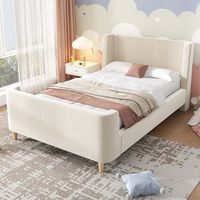 cama tapizada 90 x 200 cm con cabecero - terciopelo - estampado cosmico - beige sin colchon