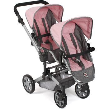 Cochecito De Muñecas Gemelar Linus Duo, Gris-rosa