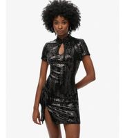 superdry para mujer w8011769a vestido mandarin sequin negro s casual fiesta nylon manga corta