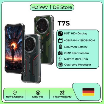 HOTWAV T7S Teléfono Inteligente Ultrafino Resistente al Agua y a los Golpes, Batería de 6280 mAh, Pantalla HD+ de 6.52'', Teléfono Móvil con 4 GB de RAM, 128 GB de ROM, Cámara de 21 MP + 8 MP, Android