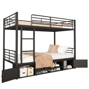 Litera 90 X 200 Cm - Zapatero Abierto - Con Barra De Seguridad - Hierro - Negro