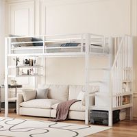 cama mezzanine con escalera de almacenamiento estanterias integradas espacio bajo la cama para decoracion barandilla blanca 90x200 cm