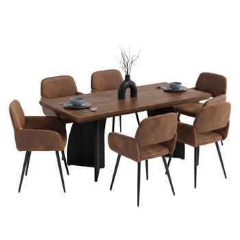 Conjunto Mesa 1+6 160x80cm Nogal Y 6 Sillas Con Reposabrazos Urban Meuble - Nogal Y Marrón
