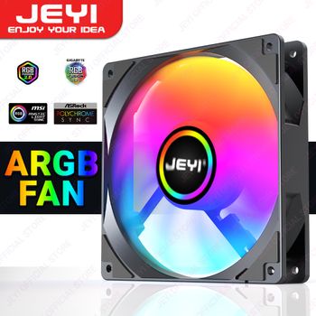 JEYI-Ventilador de refrigeración ARGB para PC de 120mm, Ventilador de ordenador AURA SYNC RGB, disipador de calor Ultra silencioso, con 4 pines PWM y 5V, 3 pines, Puerto ARGB