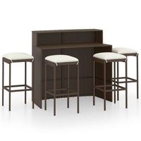 conjunto de muebles de bar para jardin 5 uds  mesa y sillas y cojines marron