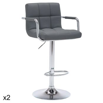 2 taburetes de bar en polipiel gris con reposabrazos
