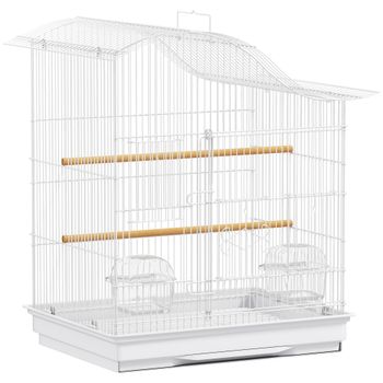 PawHut Jaula para pájaros voladera con 4 puertas, 2 perchas, bandeja deslizante, para inseparables periquitos 4,7,5x36x54,5cm, blanco   Aosom España