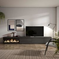 mueble tv efecto madera negro 317x35x45cm chimenea efecto fuego