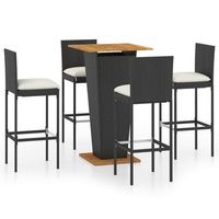 set de muebles de bar de jardin 5 pzas y cojines ratan pe negro vidaxl