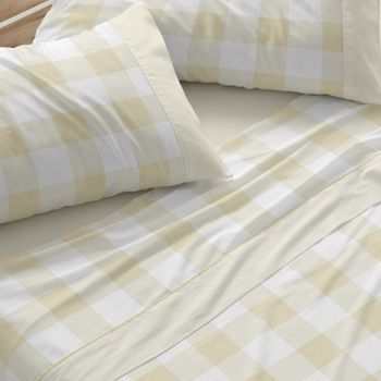 Juego De Sábanas 50% Algodón Diseño Geométrico Azul 180 X 190/200 Cm - Mostaza - Burrito Blanco