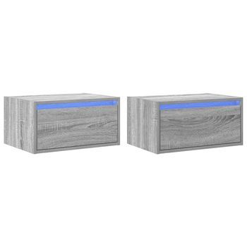 Juego De Mesitas De Noche De Pared Mesillas De Noche - Con Luces Led Gris Sonoma