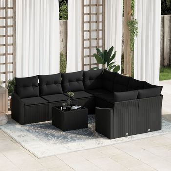 Set De Sofá De Jardín Conjunto De 9 Negro V6031 Unico / Negro