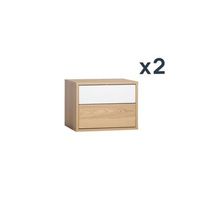 pack 2 mesitas de noche flotantes de 2 cajones en madera color natural y blanco klast home 40 x 30 cm - natural-blanco