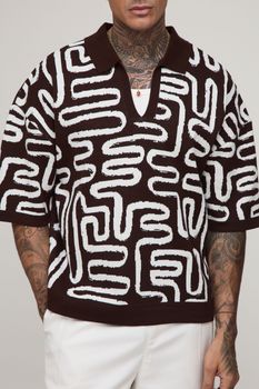 Polo Tall Oversize Recto De Punto Con Estampado Abstracto, Brown