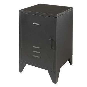 Mesita De Noche Bronxx Con Puerta Metal Negro Mate Vipack