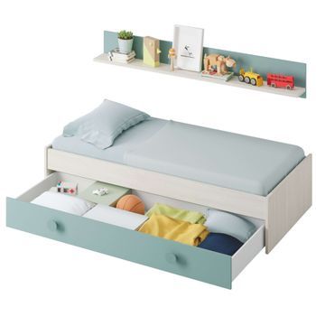 Pack Habitacion Juvenil Infantil Verde Blanco Alpes Completo (cama Nido+estante+armario+escritorio+estanteria) Con Somieres