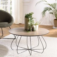 mesa de centro biselada 80x80cm moca patas de cesta de metal