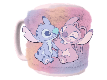 Taza - Sherwood Stitch y Ángel de Lilo & Stitch, Con cubre taza peludo
