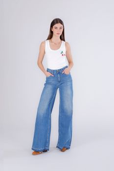 vaqueros palazzo con dobladillo suelto medium blue