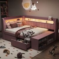 sofa cama de 90x200 cm con usb led cajones armario rosa mdf y madera contrachapada