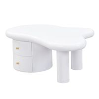 mesa de centro blanca de forma organica 97 x 64 x 42 cm y 2 cajones