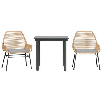 Juego De Comedor Jardín 3 Uds Cojines Ratán Sintético Marrón Cfw857923