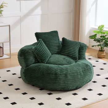 Sillón Puf De Pana Verde Oscuro, Respaldo Alto, 108 X 108 X 52 Cm