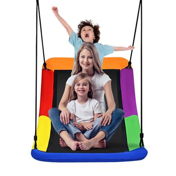 Costway Columpio para Árbol para Niños Columpio de Exterior en Tejido Oxford PP con Cuerdas Regulables para Parque Patio Jardín Multicolor 155 x 83 cm