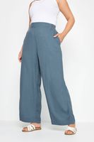 yours pantalones anchos color azul con lino mujer curvy y tallas grandes yours