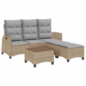 Juego De Sofás De Jardín En Forma De L Con Cojines 3 Piezas Beige