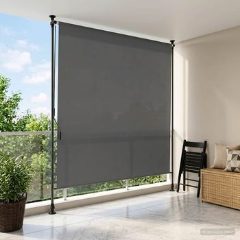 Cortina Enrollable - Accesorio De Exterior - Poliéster Y Aluminio - Gris Claro (100x270cm)