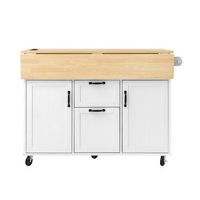 isla de cocina con ruedas y mesa de comedor extensible enchufes integrados 120x80x92 cm madera mdf blanco