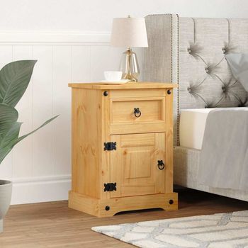 Mesita De Noche - Mueble Para Dormitorio - Madera De Pino - Marrón (53x39x66cm)