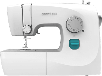 Máquina de coser - Cecotec BelleCouture 1500, 15 puntadas, Luz LED, 6 grifas arrastre, Kit Accesorios, Brazo libre, Ojalador regulable, White