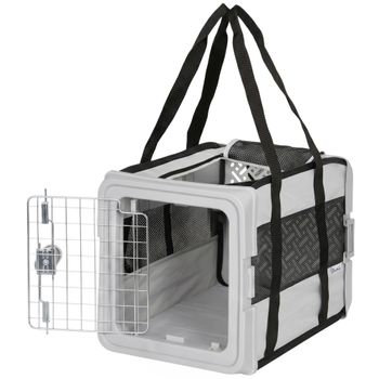 PawHut Transportín blando para perros mini y gatos plegable con base rígida, ventanas de malla, 49.5x34x35.5 cm, Gris