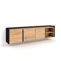 mueble tv television muebles de salon almacenaje 207x35x50 cm para tv hasta 80 colgado suspendido estilo moderno roble y negro