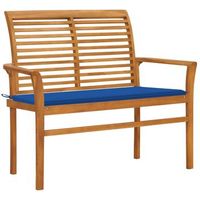 banco de jardin madera maciza teca con cojin azul regio 112 cm vidaxl