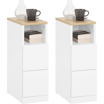 Sobuy Lote De 2 Mesitas De Noche Estrechas Con 2 Cajones Y Estante, Blanco, 35x20x60 Cm, Fbt149-wnx2
